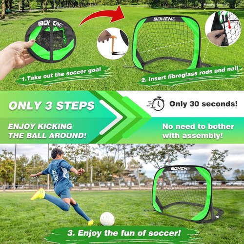Bohen Pop Up Soccer Goals for Kids - Foldable Portable Soccer Net for Indoor & Outdoor Play (3.3x2.2FT)