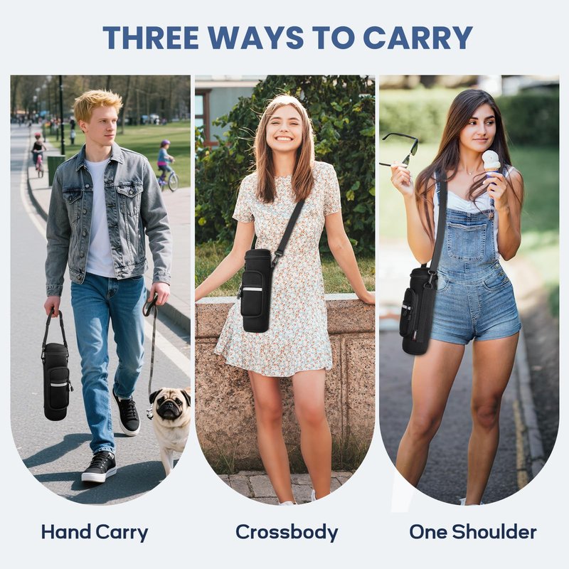 Crossbody Carrier Bag for Owala Water Bottle, Insulated Cup Holder Sleeve for Ninja Portable Blender with Adjustable Shoulder Handheld Strap & 2 Pockets, Travel Gym Camping Accessories for Men Women