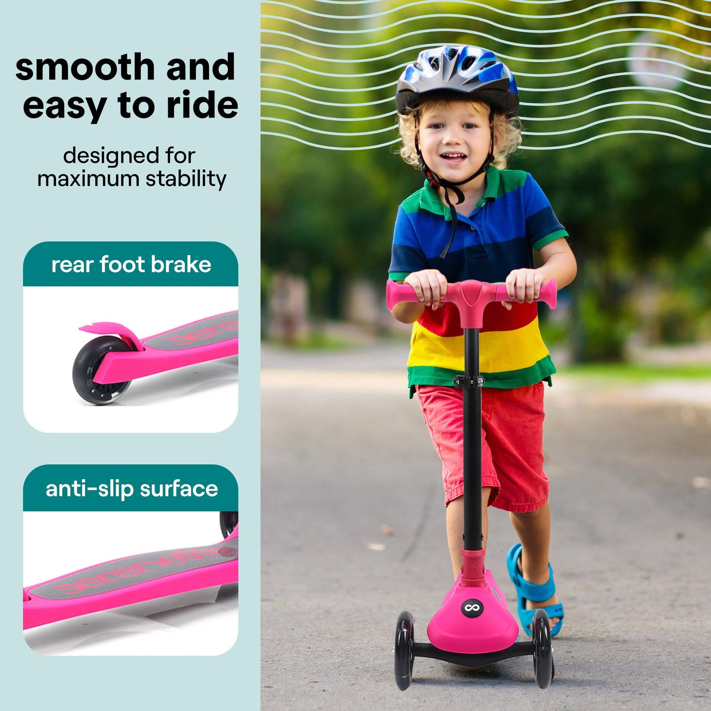 SereneLife 3 Wheel Scooter for Toddlers & Kids, Foldable Seat, LED Wheels, Adjustable Handlebar, Anti-Slip Deck, Rear Foot Brake, Lean-to-Steer, Kid Scooter Ages 18M–7Y, Supports up to 110 lbs