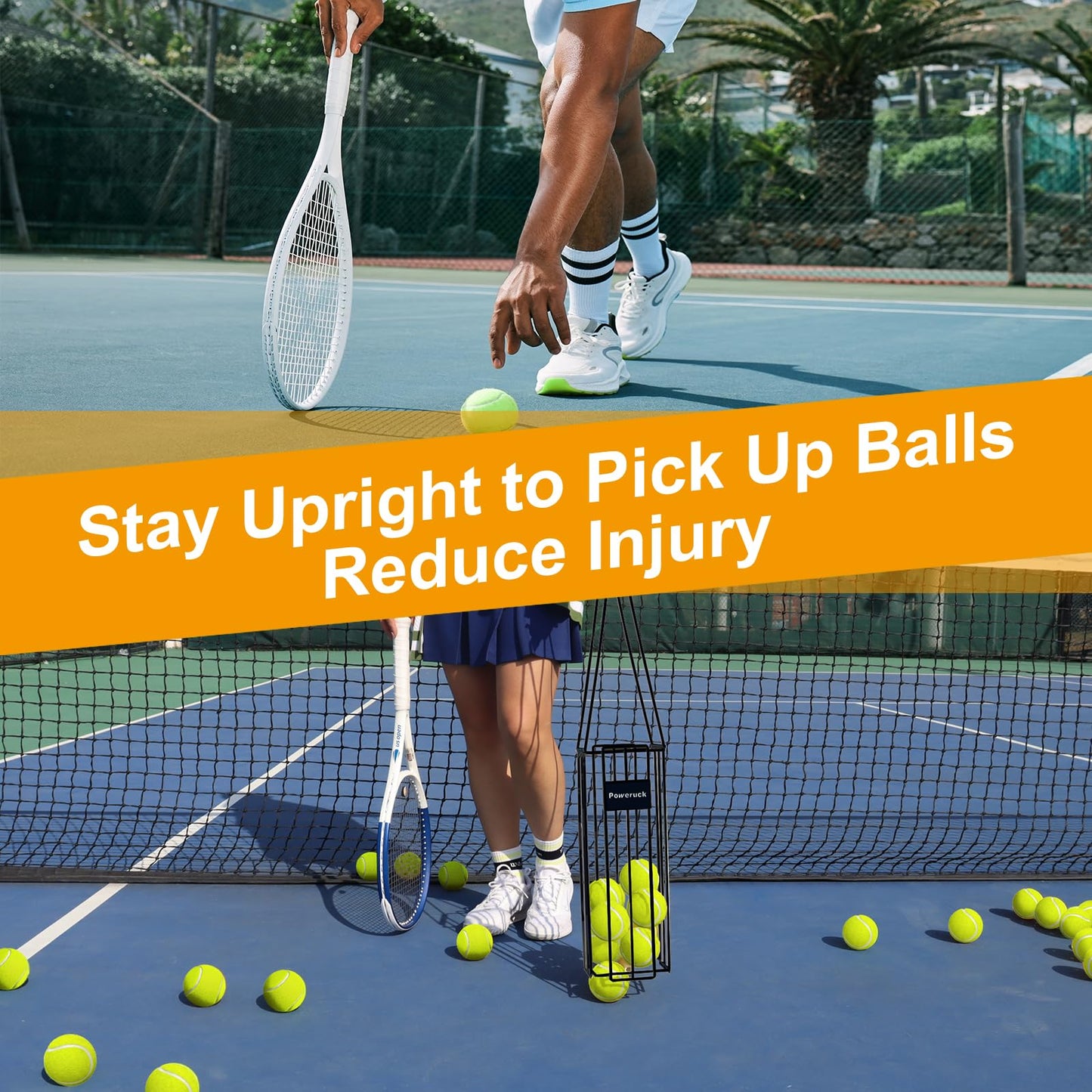 Poweruck Pickleball Tennis Ball Hopper Set, Tennis Ball Basket Holder with 20 Outdoor Pickleball Balls,Perfect Court Equipment for Beginner