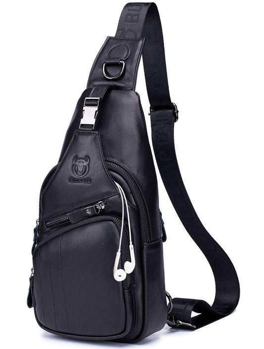 Cross body Bags for Men Leather Sling Bag Casual Daypacks Chest Bags Shoulder Bag Travel Hiking Backpacks (Black)