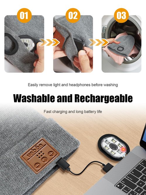 UNBON Valentines Day Gifts for Him, Valentine Gifts for Men, Mens Gift Cool Gadgets, LED Bluetooth Beanie with Light for Men Grey