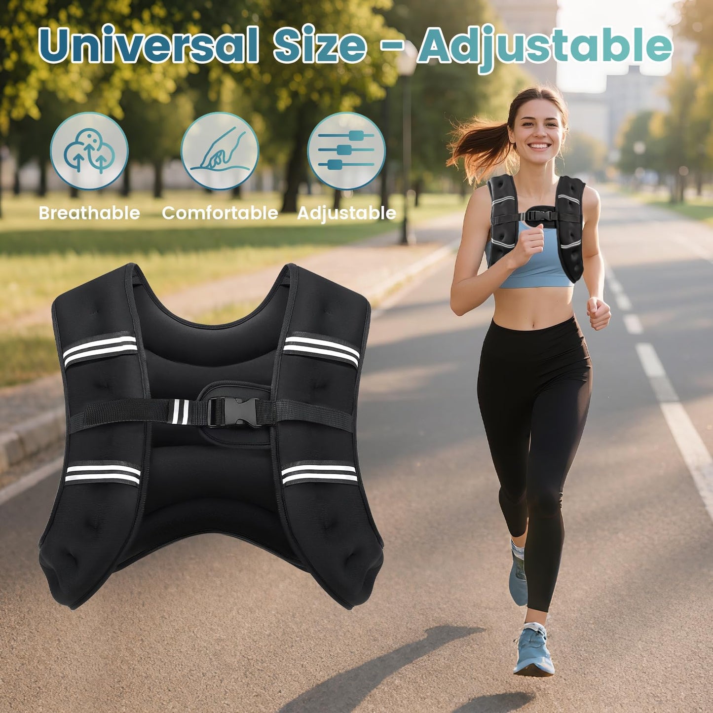 Cavry Weighted Vest, 8lb/12lb/16lb/20lb/25lb/30lb Weight Vest with Two Adjustment Straps for Men Women, Body Weight Vests Adjustable with Reflective Stripe for Strength Training, Running, Training Workout, Jogging, Walking-8LB