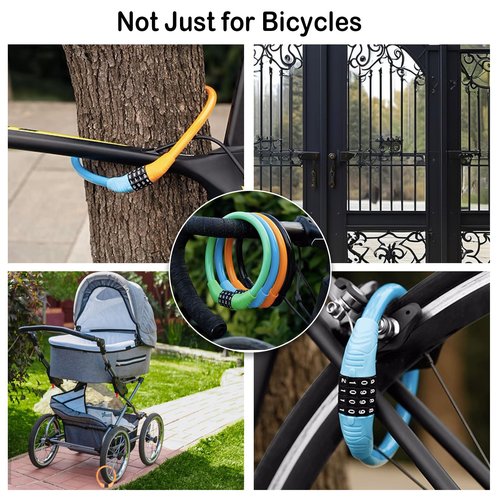 Bike Lock 4-Digit Resettable Combination Cable Lock Anti-Theft, Cut-Resistant, Durable, Suitable for City Bikes and Outdoor Cycling (Blue)