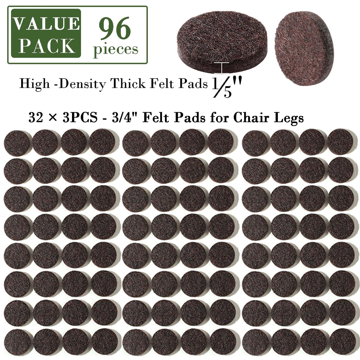 Fursafe&Q Felt Furniture Pads, Furniture Felt Pads for Hardwood Floors -Self Adhesive Chair Leg Floor Protectors, Protect Your Floors from Nicks, Bumps and Scratch,96 Pcs Round Cabinet Door Bumper