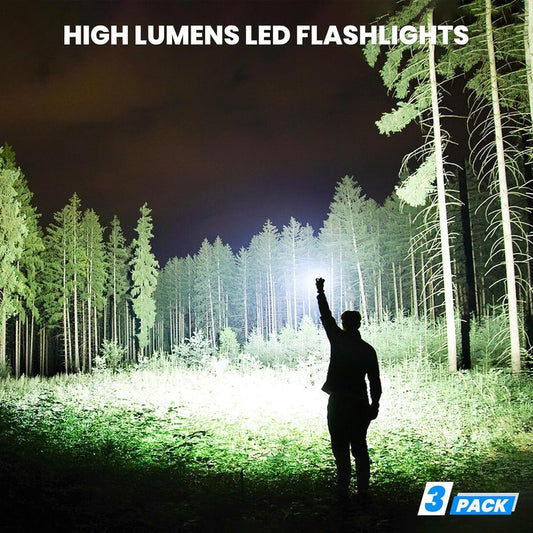 ALSTU Flashlight Rechargeable 990,000 High Lumens - 3 Pack Bright LED Flash Light with 5 Modes, Handheld Waterproof Linterna for Camping, Home, Outdoor