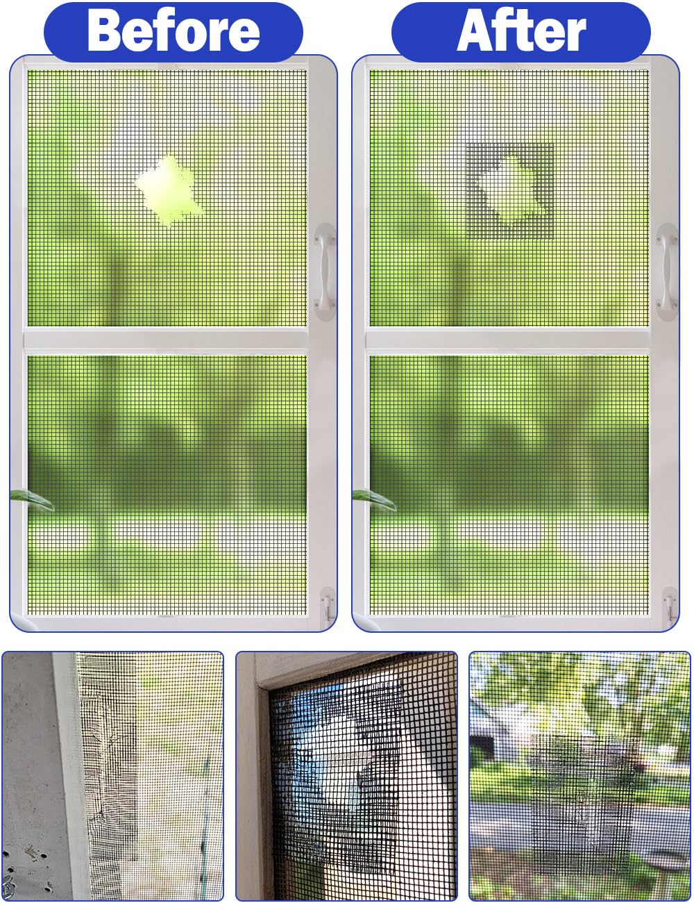 wohohoho Window Screen Repair Tape, 4 in X 20 FT (240IN) Grey Screen Patch Repair Kit, 3-Layer Strong Adhesive Invisible Screen Tape Mesh Repair for Windows, Doors Garage Mosquito Net Magnetic Screen