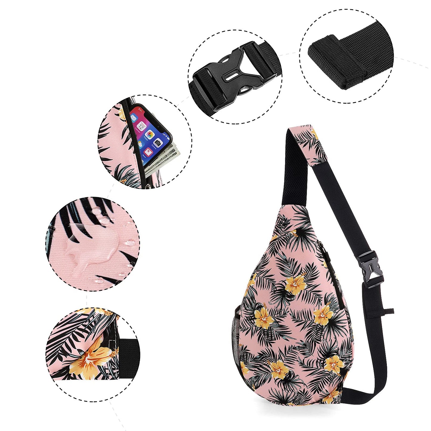Unisex Sling Bag Multipurpose Crossbody Shoulder Bag Travel Chest Pack for Men Women Lightweight Casual Daypacks (Leaf)