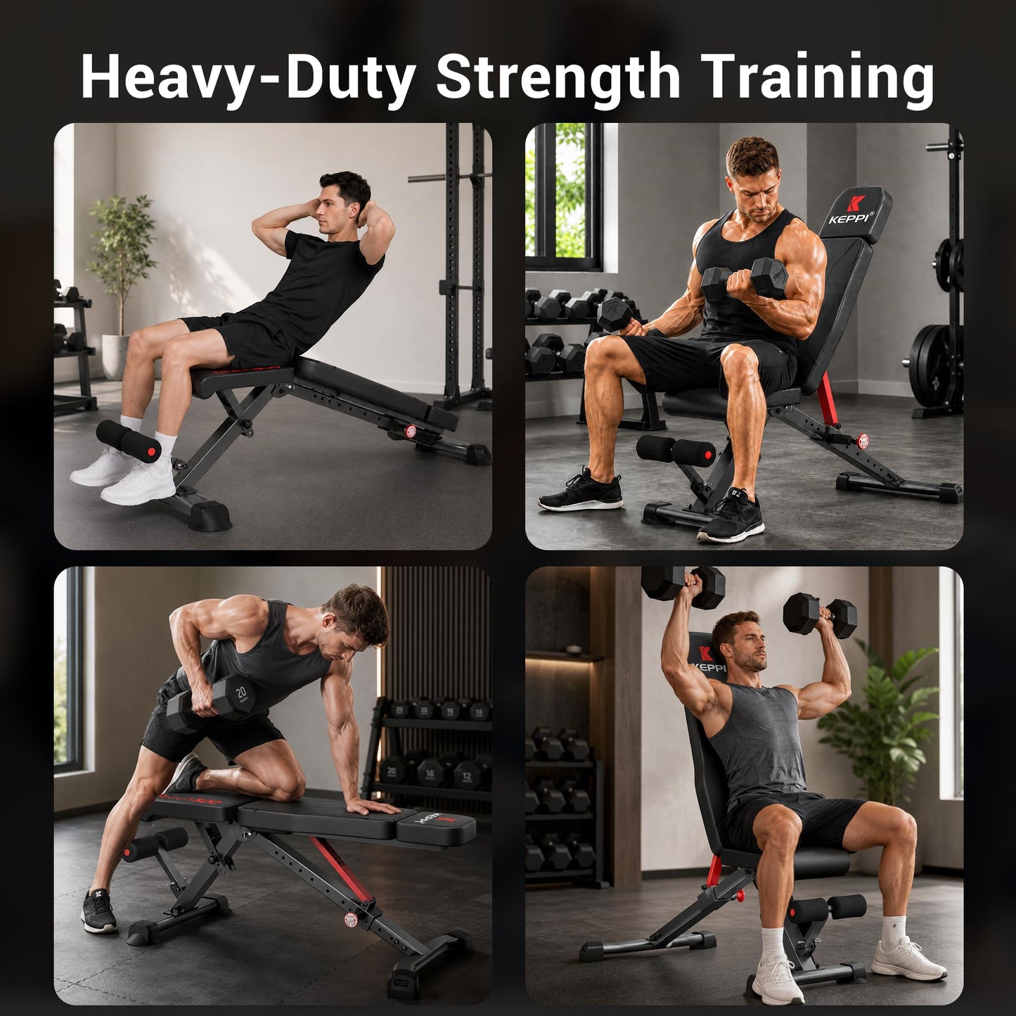 Keppi 900LB Weight Bench, Adjustable Foldable Workout Bench Press for Full Body Strength Training, Incline Decline Bench with Fast Folding - New Version
