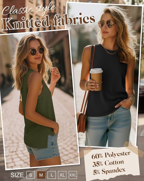Ficerd Women's Sleeveless Tops - Casual Summer Tunic Tanks in Solid Colors | 4-Pack Set