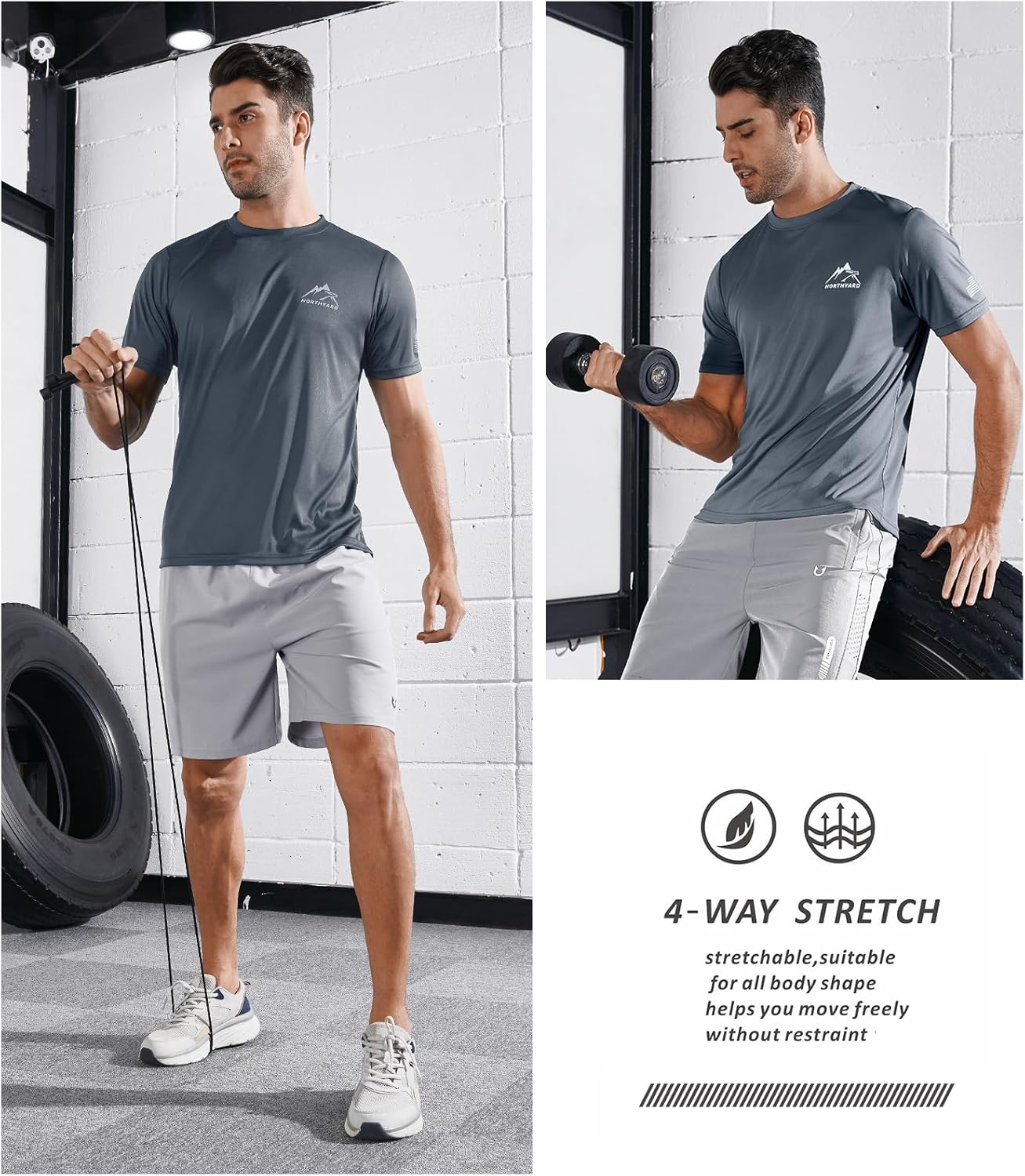 NORTHYARD Men's UPF 50+ Sun Protection Shirt - Short Sleeve Rash Guard for Athletic Activities