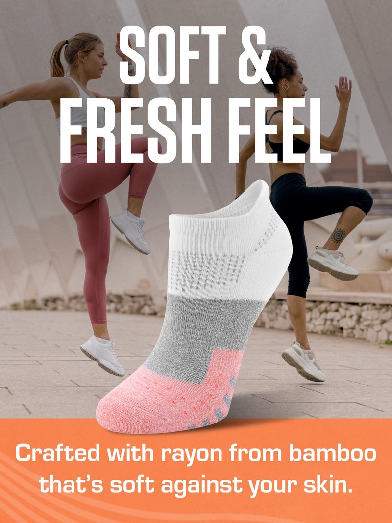 Sof Sole Bamboo Cushioned Performance No-Show Athletic Sock with Heel Tab, Multi-Pack (6-pair), Black, Women's 5-10