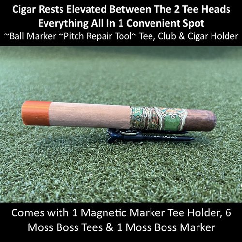 Keyfit Tools Moss Boss Golf Divot Ball Mark Repair Tool 4 in 1 Tool Uses 2 Tees & A Ball Marker As A Repair Tool ~Save Space in Your Pocket ~No Need to Carry a Divot Tool ~Club Holder