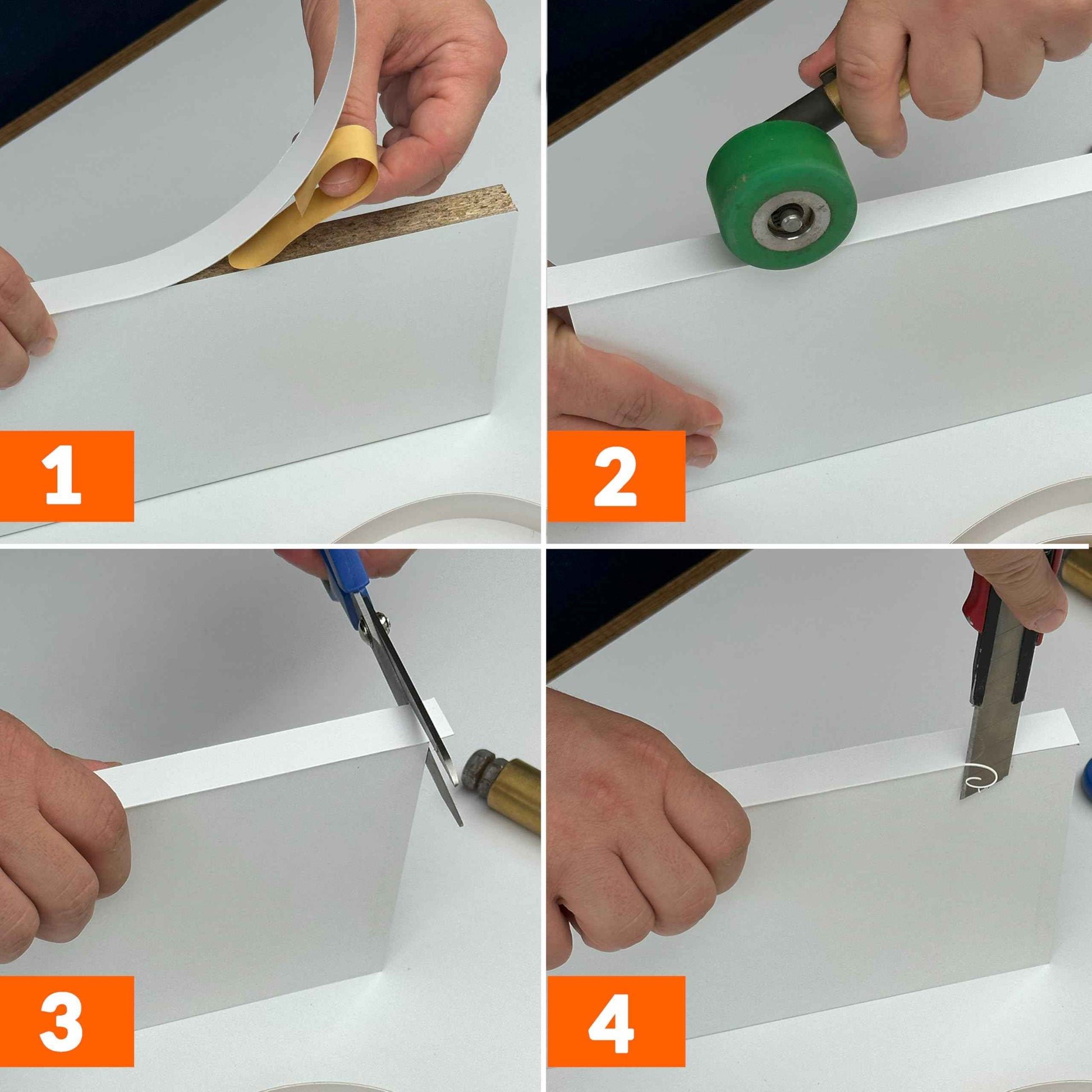 White PVC 3/4 inch x 25 ft Edge Banding Peel and Stick Strong Adhesive Edging Trim Flexible and Durable Veneer for Wood Cabinate Laminate Shelf Restoration