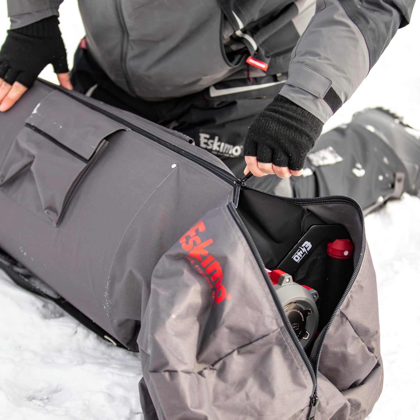 Eskimo® Electric Auger Carry Bag, E40 Compatible, Gray, Carry Handle, Extension Pocket, Durable Construction, Storage Pockets, 46078