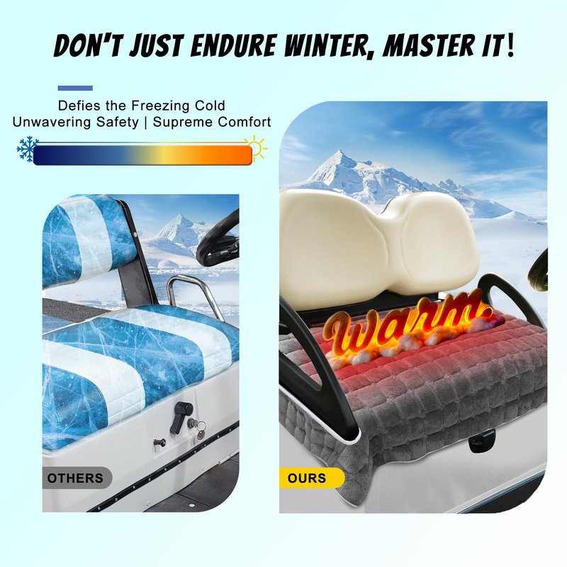 YOKYHOM Golf Cart Seat Covers, Extra Thick Deep-Pile Seat Towel Blanket with Non-Slip Backing for Warmth, Fits EZGO, Club Car, Yamaha and More 2 & 4 Passenger Carts, 50"x27.5", Dark Gray