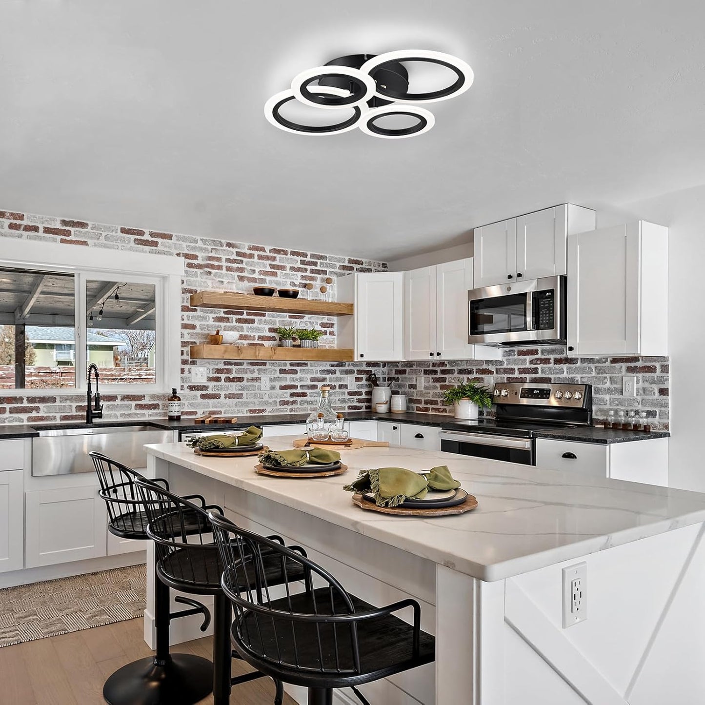 Modern LED Flush Mount Ceiling Light - 4 Rings 4000K Fixture for Kitchen & Living Room