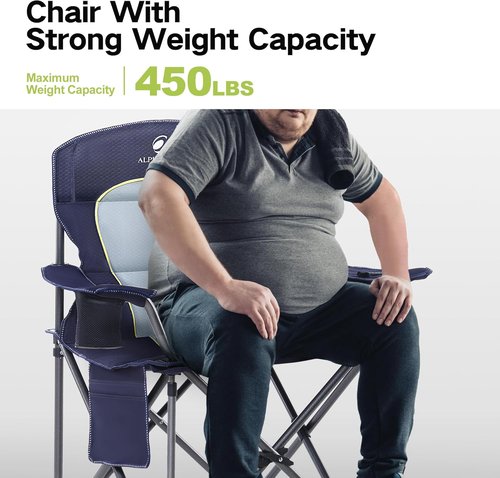 Green Party Folding Camping Chair - Oversized Heavy-Duty Lawn Chair with Cooler Bag & Cup Holder | Collapsible Padded Arm Chair