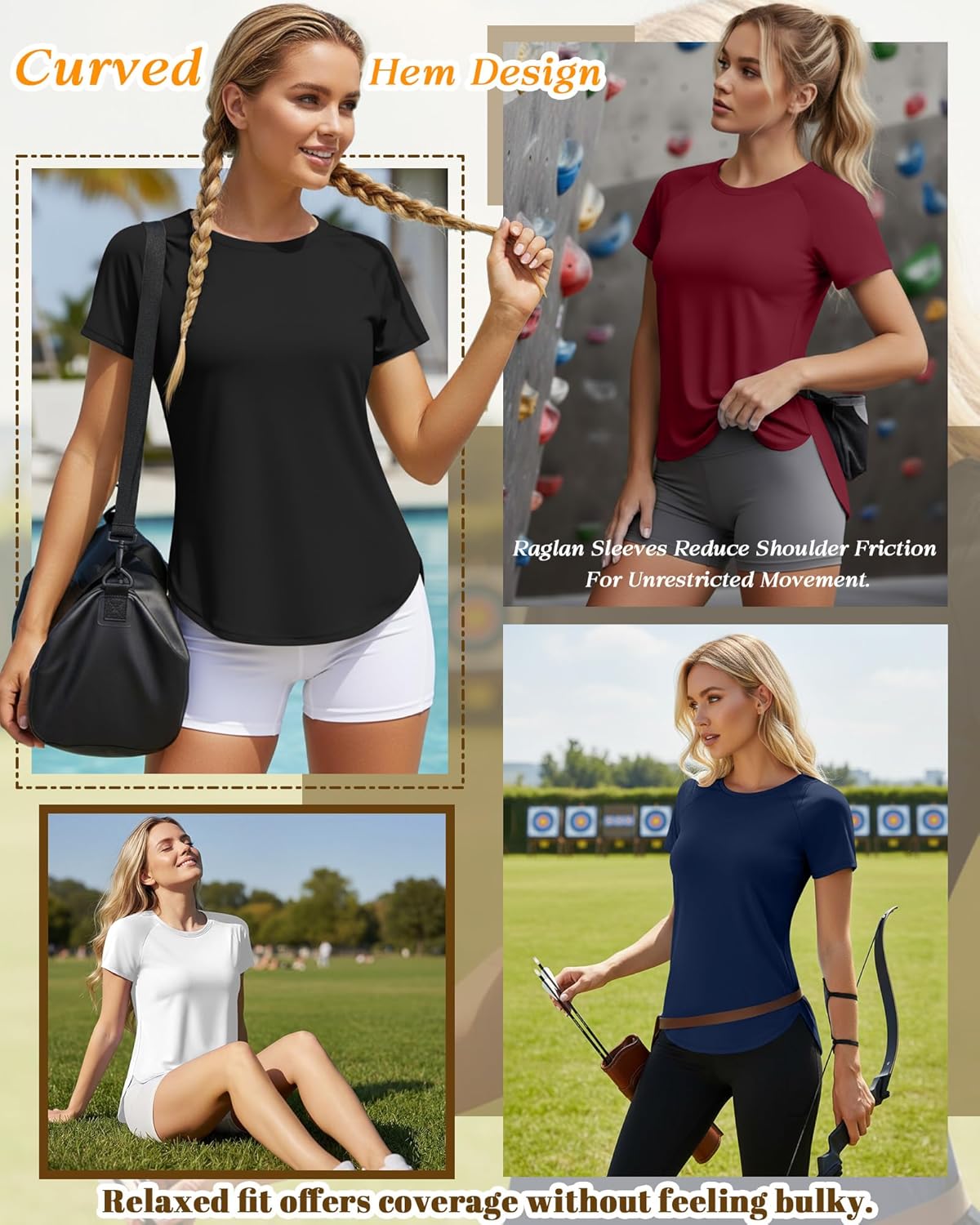 Oakgarden Women's Workout Tops - 4 Pack Short Sleeve Athletic Shirts with UV Protection & Quick Dry | Ideal for Running