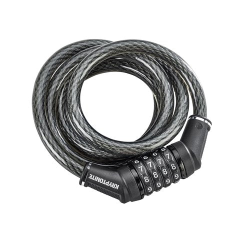 Kryptonite Resettable Combination Bike Lock Cable, 6ft. x 12mm Braided Steel Cable Anti-Theft Security Bicycle Lock with Keys for Outdoor Equipment, Bicycles, Scooters, Fence, Gate