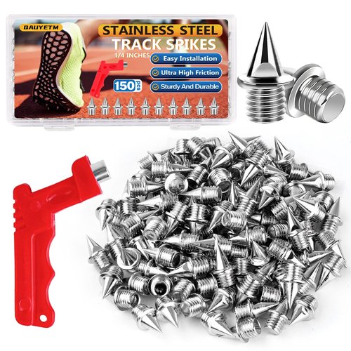 QAUYETM 150 Pcs Track Spikes, Stainless Steel 1/4 Spikes Track Shoes Replacements with a Spike Wrenche for Track and Field Sprint Sports Short Running Shoes