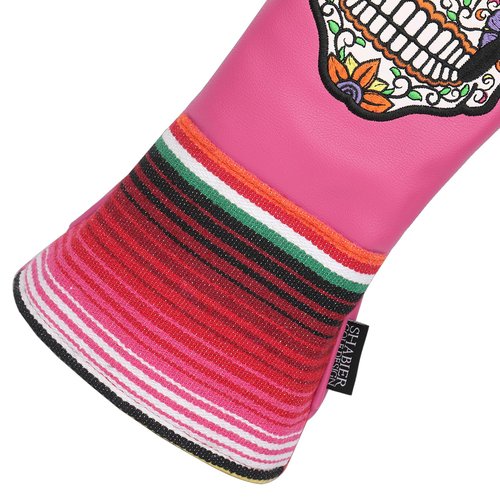 SHABIER Pink Golf Driver Headcover with Rose Embroidery Sugar Skull Design for Golf Driver Club