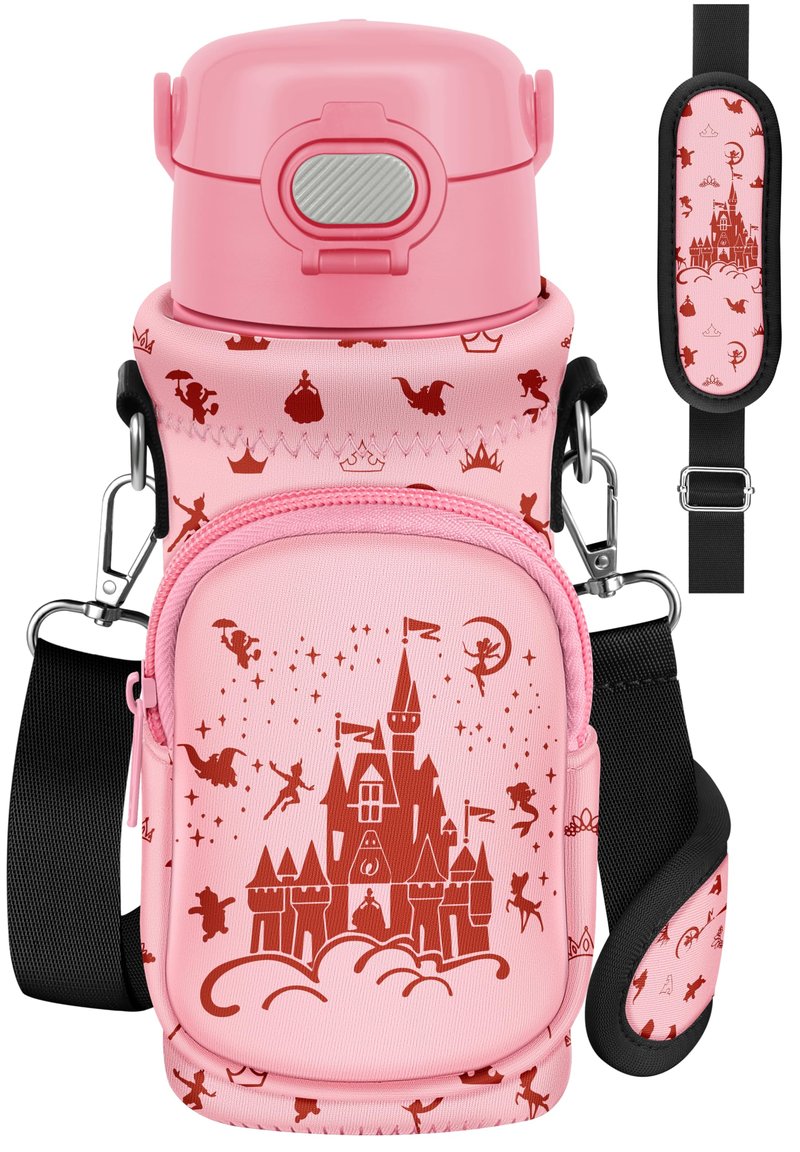 Miss Adola Water Bottle Carrier with Strap - Cute Cartoon Insulated Water Bottle Carrier Bag with Pocket Neoprene Bottle Holder Bag for 14/16/18/20 oz Stainless Glass Bottles Sleeve, PK Castle