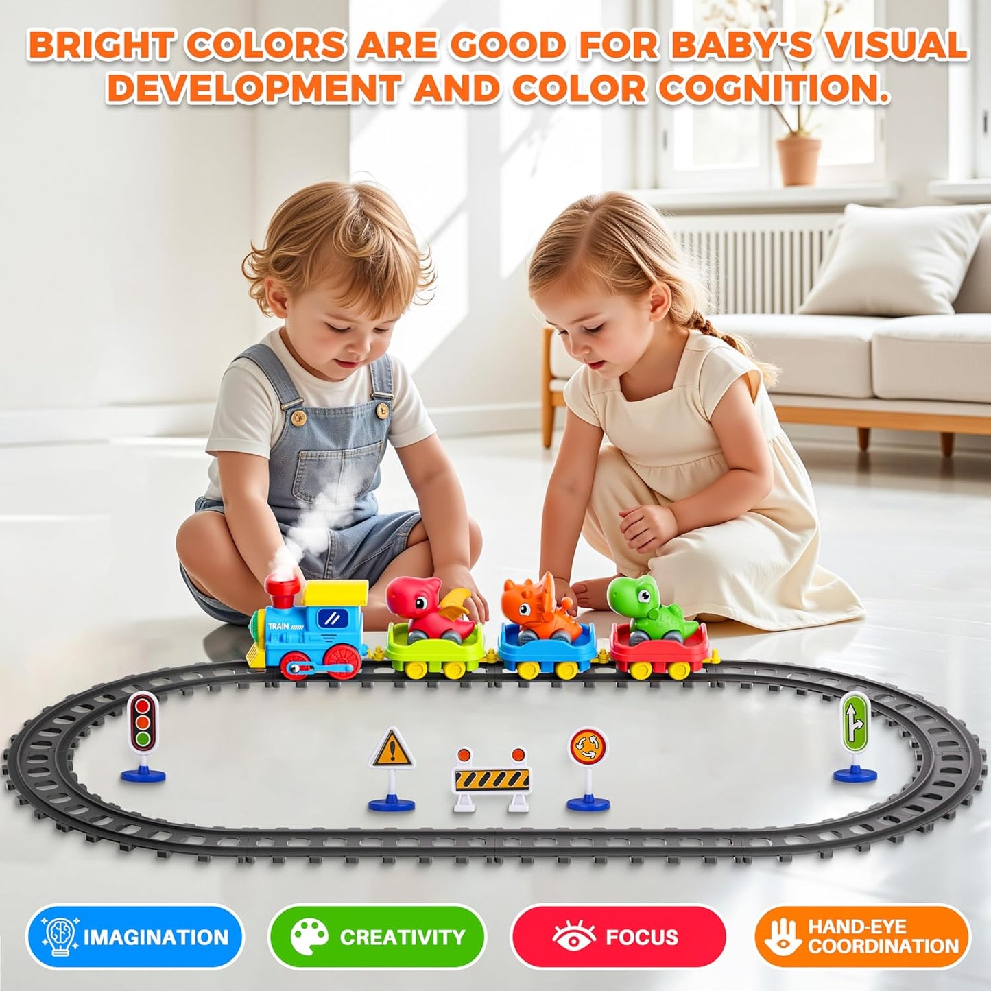 Skiennix Electric Train Set for Toddlers - Steam, Music & Lights | Includes Dinosaur Cars & Tracks, Perfect Gift for Ages 1-6