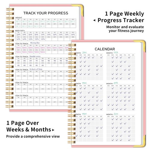 Kamoy Fitness Workout Planner for Women & Men, A5(5.7" x 8.2") Workout Log Planner for Track Gym ＆ Home Workouts, Track Progress, Achieve Your Wellness Goals - Pink
