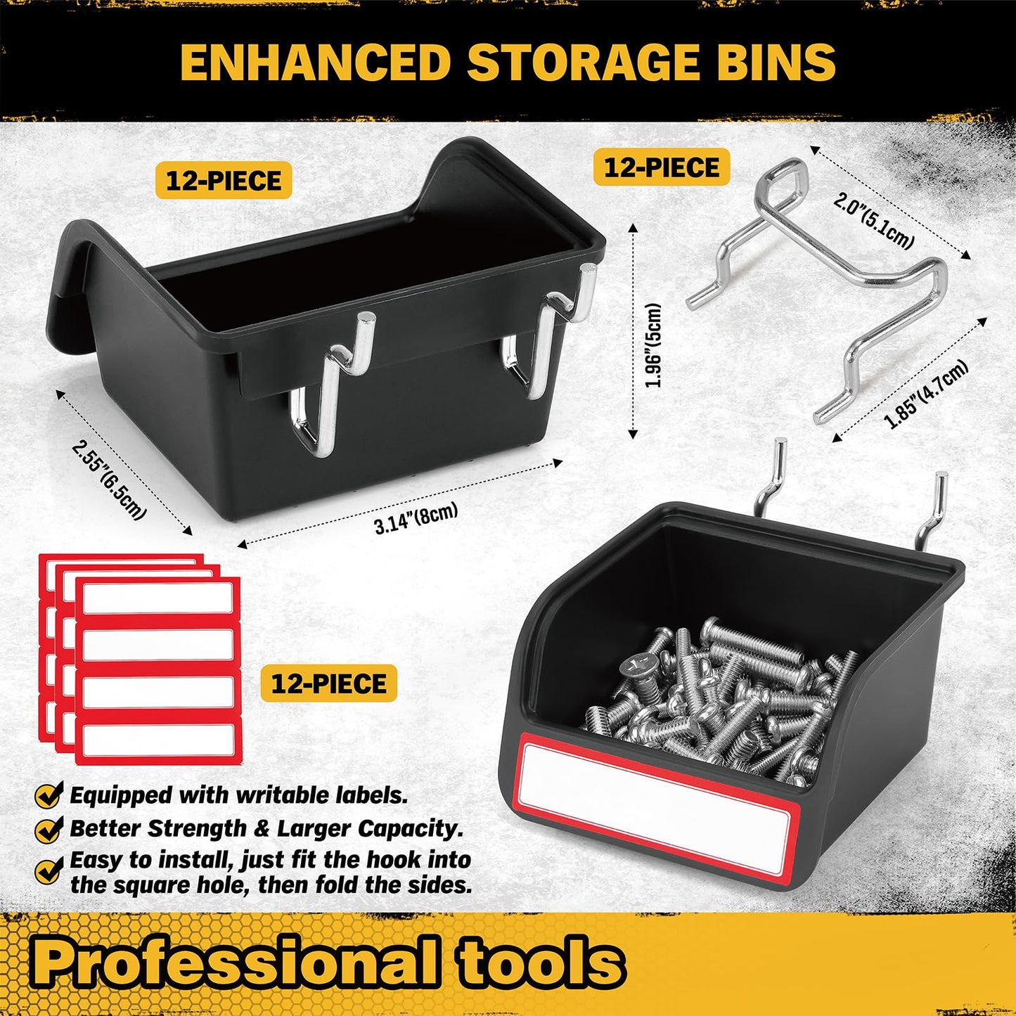 ELEAD 17PCS Pegboard Hooks with Peg-Board Bins Accessories: Heavy Duty Pegboard Drill Holder, Pegboard Accessories Organizer for Organizing Various Tools in Garage Home Craft Room