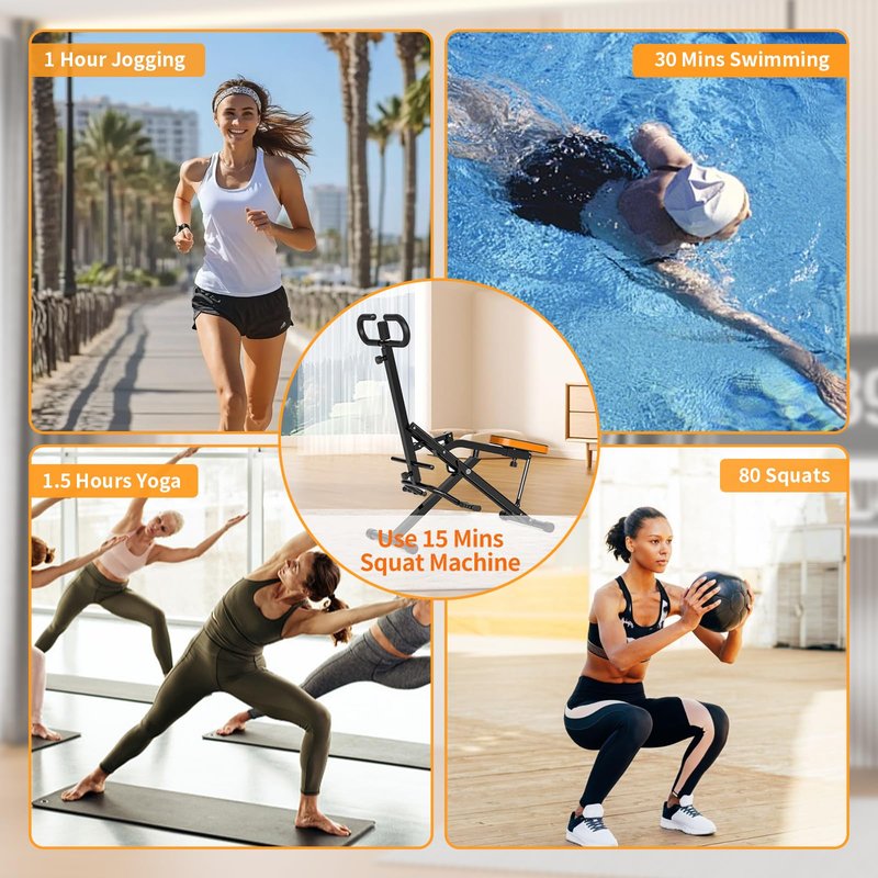 NAYSAYE Squat Assist Trainer, Squat Machines Rowing Machine with Adjustable Resistance Bands LCD Display, Foldable Exercise Trainer with 265LBS Loading Capacity for Home Office Black