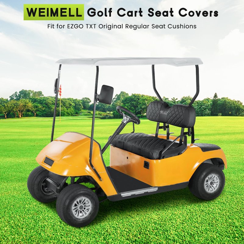 WEIMELL Golf Cart Seat Covers Fit EZGO TXT 1994-2013 Vinyl Leather Front Seat Cover for Ordinary Cushion No Nail Gun Easy to Install & Clean Vinyl Seat Cushion Cover (Black)