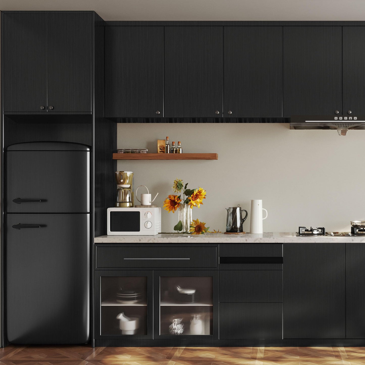 LXCREAT Refrigerator Appliance Wraps Peel and Stick Wallpaper Black Metallic Brushed Stainless Steel Contact Paper Heat Resistant Self-Adhesive Wallpaper for Dishwasher Oven 15.7" X 78.7"