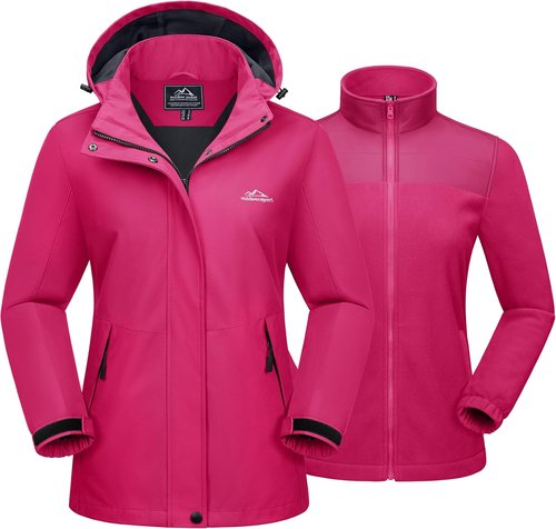MAGCOMSEN Women's 3-in-1 Ski Jacket - Water Resistant, Warm Fleece Lined, Windproof | Ideal for Winter Hiking