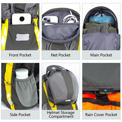 Bike Backpack With Rain-Cover, Mountain Biking Backpacks, Lightweight Packable Daypack Waterproof For Travel, Small Backpack For Bicycle Riding,Hiking,Camping (Grey)