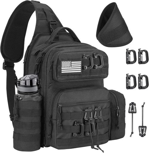 CVLIFE Tactical Sling Bag - Military-Grade Shoulder Backpack with Detachable Molle System | Black