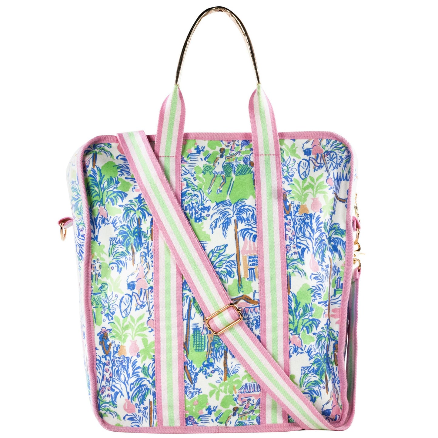 Lilly Pulitzer Pickleball Bag for Women with Storage for 2 Paddles, Zipper Pocket, Waterbottle Sleeve and Gold Details, Serving it Up
