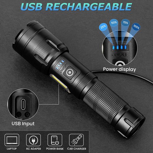 Bitlyle Rechargeable LED Flashlights High Lumen,99,000 Lumens Super Bright Flashlight,Powerful Flash Light 7 Modes with COB Work Light Waterproof for Home Outdoor Camping Hiking