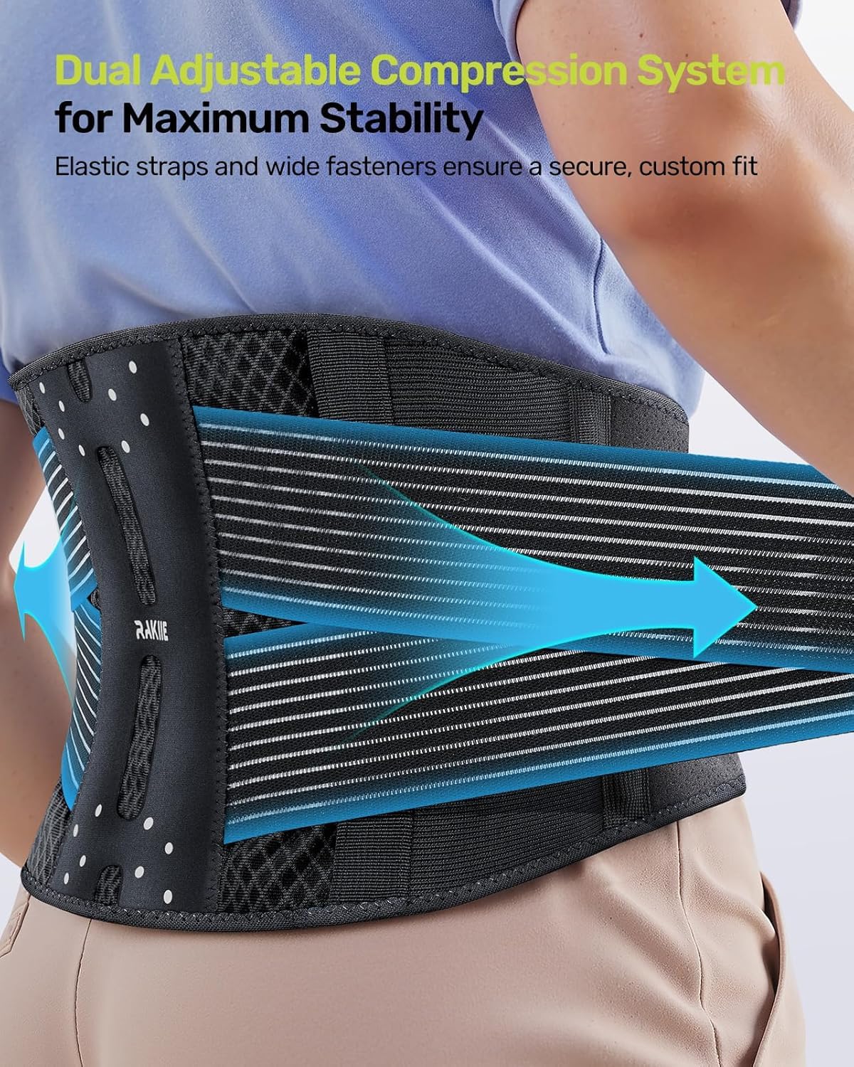 Rakiie Slim Back Brace for Lower Back Pain Relief, Lightweight & Breathable Back Support Brace for Men Women, Ergonomic Light Lumbar Support for Everyday Wear, Light Gray M