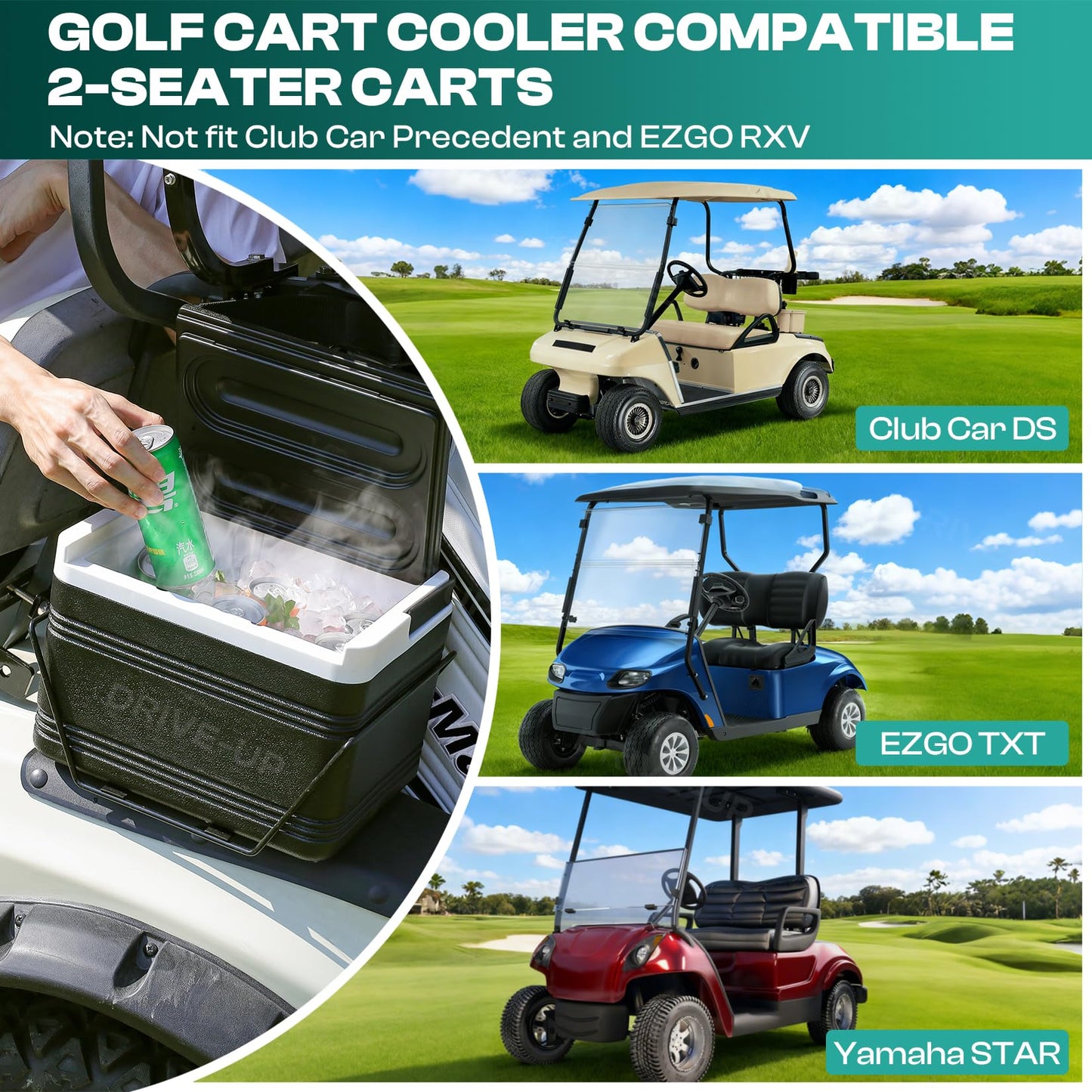 DRIVE UP Golf Cart Cooler, Golf Cart Cooler with Mounting Bracket Fits Club Car DS EZGO TXT and Yamaha Star Golf Carts
