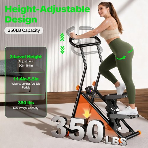 keep sexy Stair Stepper for Home Gym, 350 lbs Capacity Cardio Machine with Adjustable Height, Non-Slip Pedals, LCD Display, Foldable Design for Full Body Workout for Women Men (Adjustable-Black)