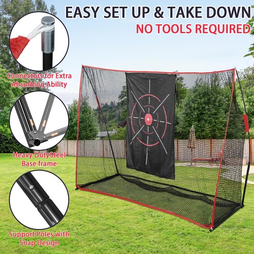PENSUN Golf Practice Hitting Net - 10x7ft Heavy Duty Golf Net with Mat, Target Cloth, 8 Tees, 10 Balls, Carry Bag for Backyard Driving, Indoor & Outdoor Training
