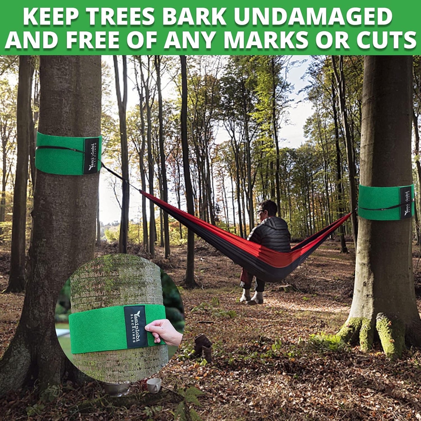 Tree Protector Kit - 60" x 6" Non-Slip Felt Wraps with Anti-Slip Straps | Ideal for Ziplines & Hammocks - Green