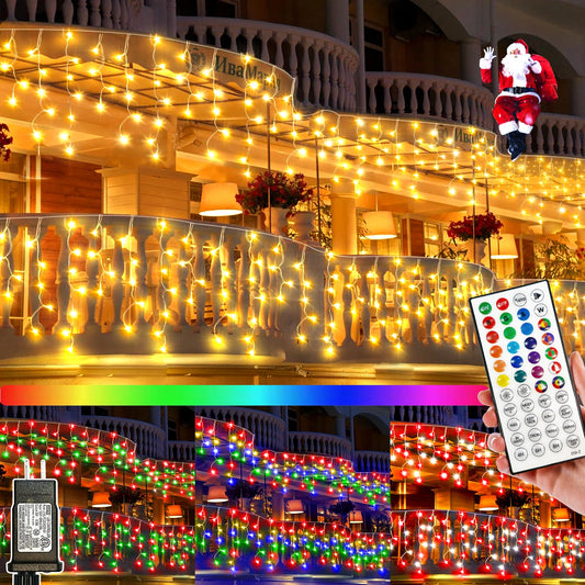 JREWDOIN 52FT RGB Christmas Lights Outdoor, 504 LED Outdoor String Lights Waterproof Plug in with 8 Modes & Timer, Color Changing Christmas Lights for Tree Party, Garden, Holiday Decorations
