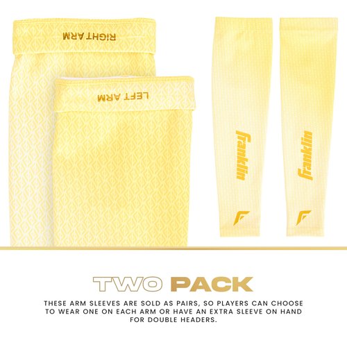 Franklin Sports Baseball Arm Sleeves - Baseball + Softball Arm Compression Sleeves for Men + Women - Adult Arm Compression Sleeves Pair Pack - Vanilla/Gold - Adult Large/Extra Large
