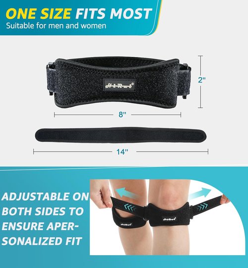HiRui Knee Brace - Gel Pad Patella Straps for Pain Relief | Support for Running, Basketball, and More (Black)