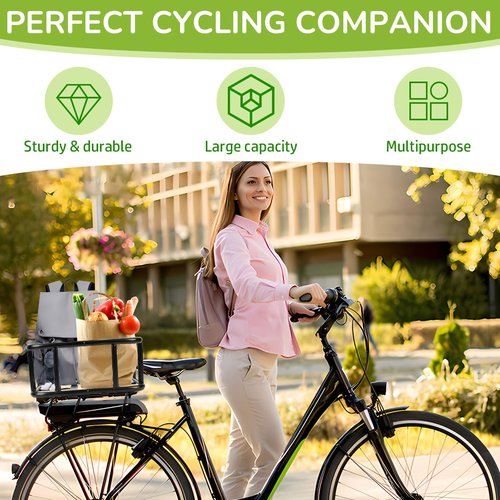 COSTYLE Bike Basket Rear, Bicycle Basket with Cargo Net, Removable Liner, Waterproof Cover, 17" x 13" x 6" Bike Rear Basket Heavy Duty for Icnic, Pet, Grocery, Suitable for Most Bikes and E-Bike