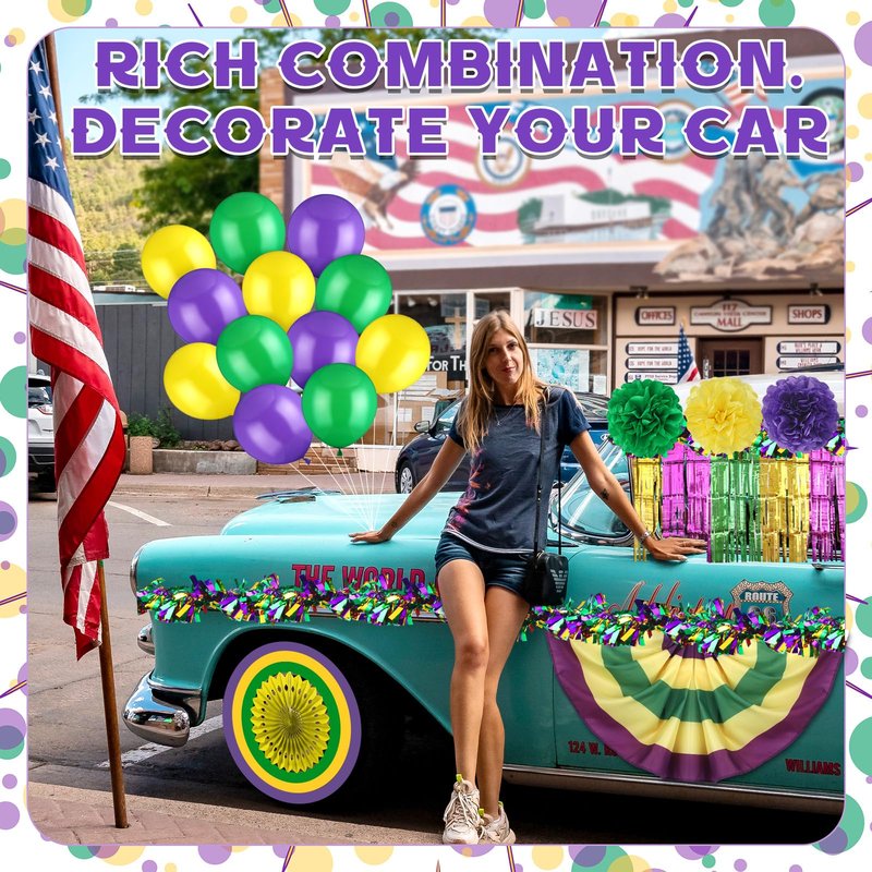 60 Pcs Brazil Carnival Party Decorations Mardi Gras Parade Golf Cart Decorations Burlap Bunting Flag Purple Green Gold Mardi Gras Tinsel Garland Golf Cart Stickers for Carnival Party Supplies Decor