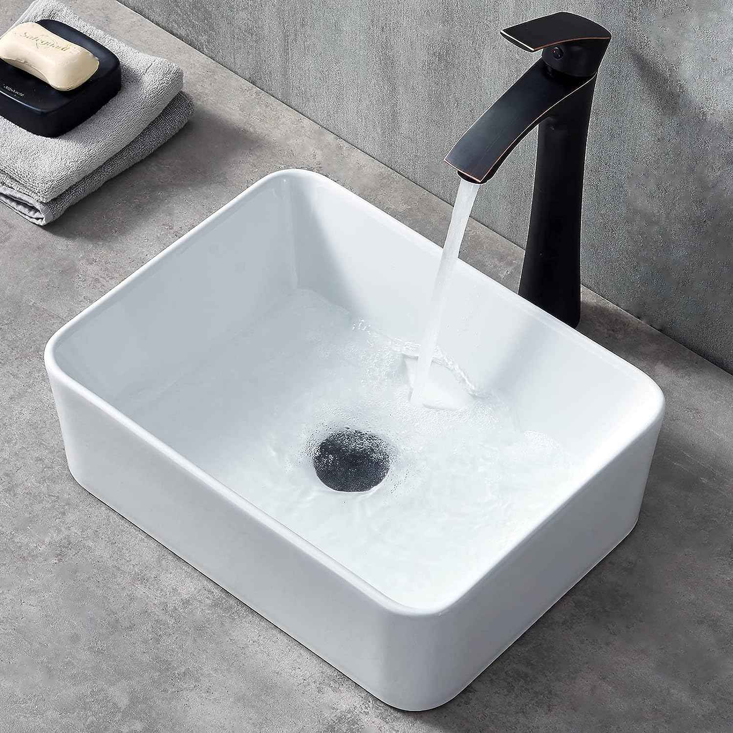 Modern White Ceramic Vessel Sink 16x12 - Above Counter Rectangle Bathroom Lavatory