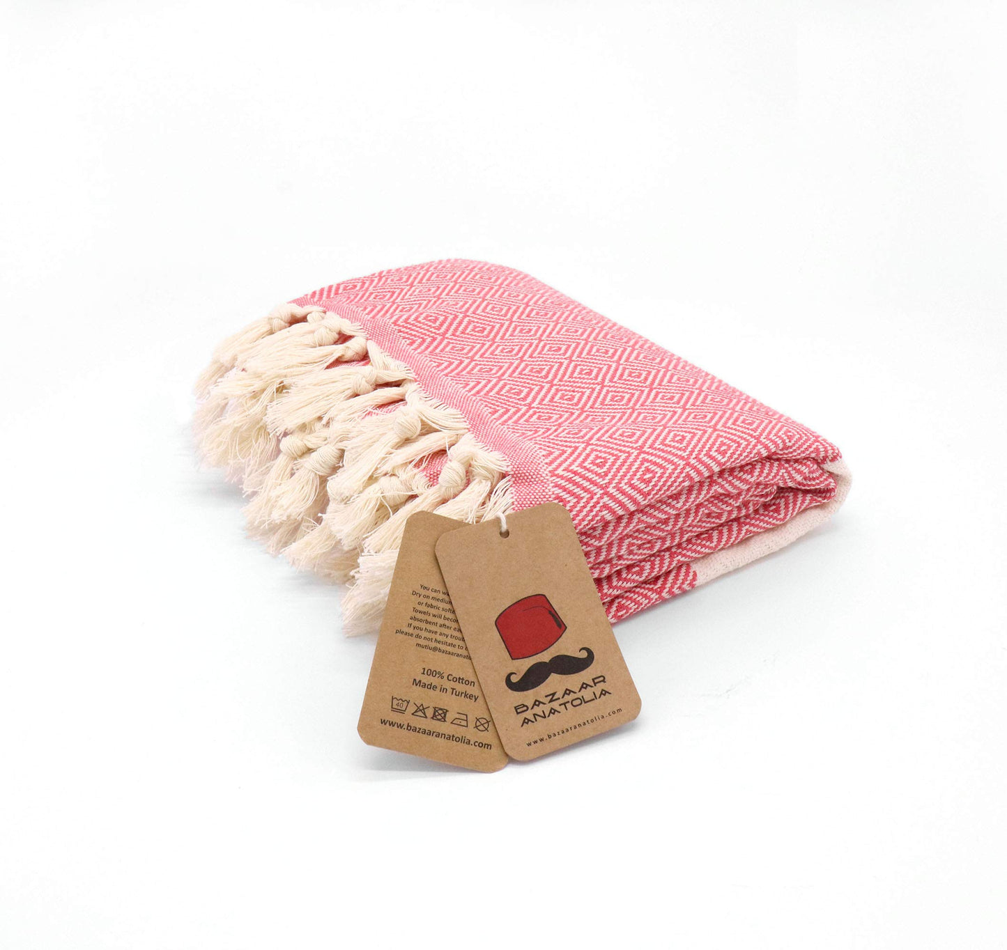 Bazaar Anatolia Turkish Beach Towel – 100% Cotton, Quick Dry, Sand Free Towel for Bathroom, Camping, Travel, Peach – Oversized 71x39 Inches – Diamond Coral